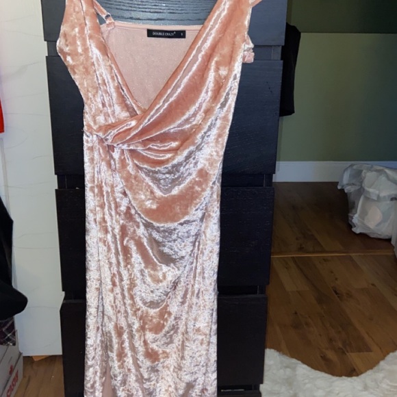 SHEIN DRESS- size small, pink velvet leg slit - Picture 2 of 5